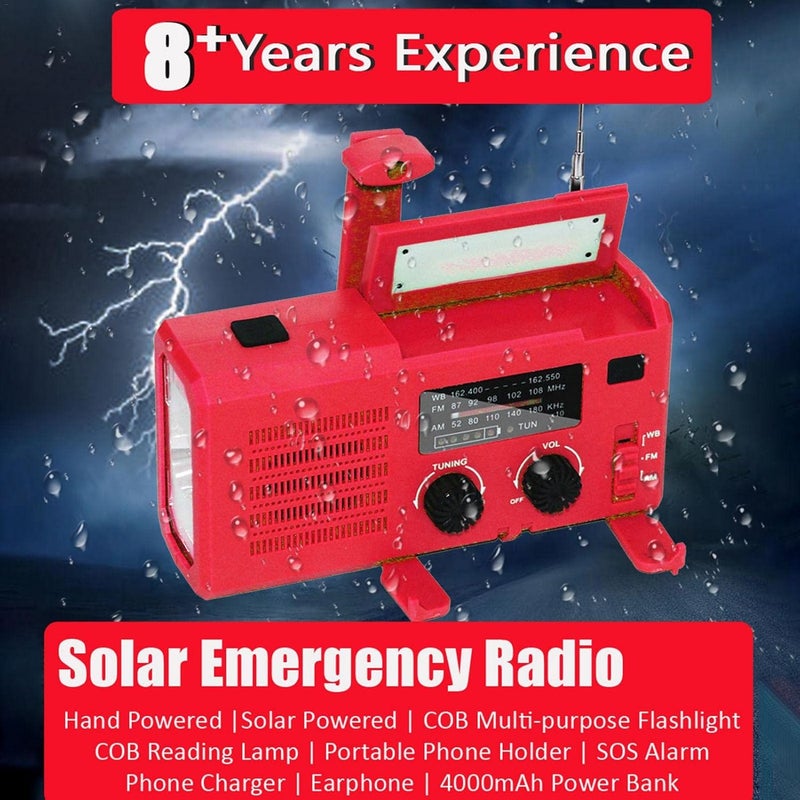 ويوبلز راديو يعمل بالطاقة الشمسية، بطارية 4000 مللي أمبير، راديو طوارئ NOAA للأحوال الجوية، مصباح يدوي، بنك طاقة محمول، منبه SOS، راديو AM/FM، ومصباح LED للطوارئ الخارجية - Image 2